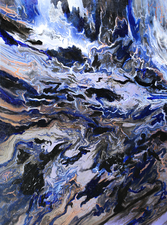 Indigo, Copper, Black, Blue, White, and Purple Fluid Acrylic Abstract Painting