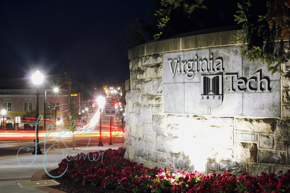 Virginia Tech Sign and Downtown Blacksburg