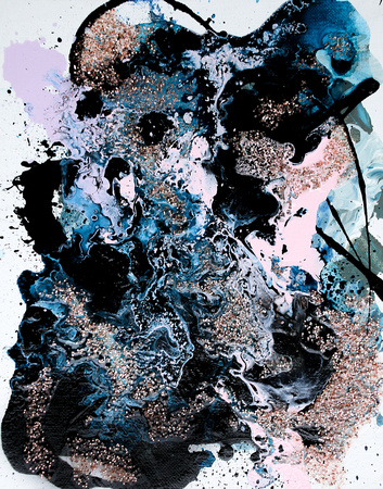 Pink, Indigo, Purple, Blue, and White Fluid Acrylic Abstract Painting