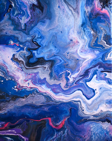 Indigo, Neon Pink, Florescent Red, Black, Blue, and White Fluid Acrylic Abstract Painting